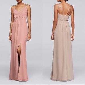 David’s Bridal Pink Bridesmaid Dress Beaded Straps
